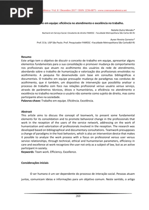Trabalho em equipe: eficiência no atendimento e excelência no trabalho.