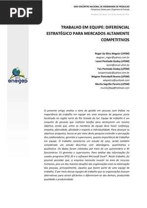 Trabalho em equipe: Direfencial estratégico par mercados altamente competitivos