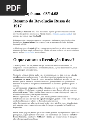 Resumo da Revolução Russa de 1917 (Artigo)