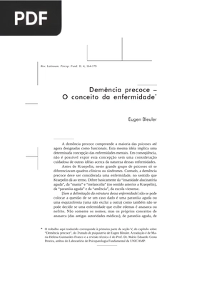 Demência precoce. O conceito da enfermidade