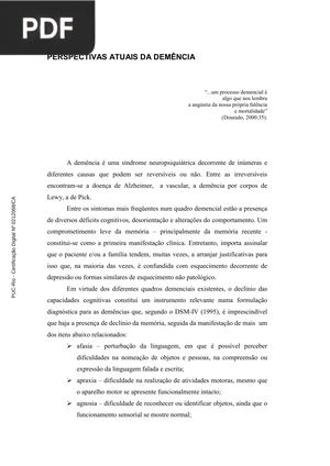 Perspectivas atuais da demência