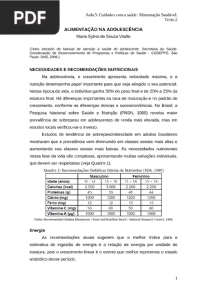 Alimentação na adolescência (Artigo)