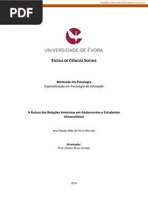 A Rutura das Relações Amorosas em Adolescentes e Estudantes Universitários