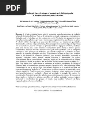 A viabilidade da agricultura urbana através da hidroponia e do associativismo-cooperativismo