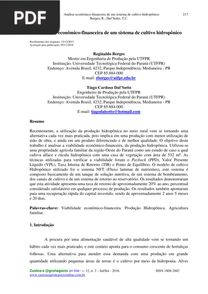Análise econômico-financeira de um sistema de cultivo hidropônico
