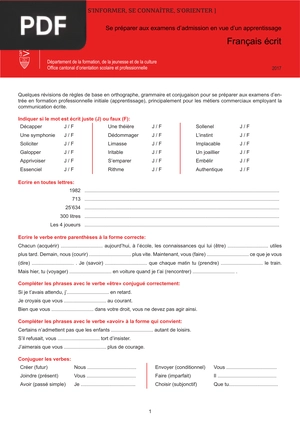 Execícios para exame de admissão em francês