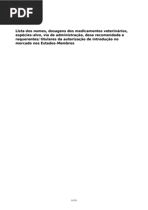 Lista dos nomes, dosagens dos medicamentos veterinários