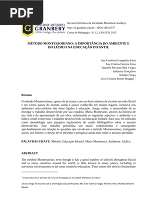 Método Montessori. A importânciado ambiente e do lúdico na educação infantil