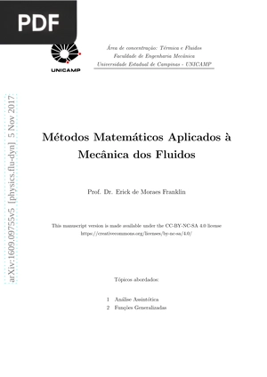 Métodos Matemáticos Aplicados á Mecânica de fluidos
