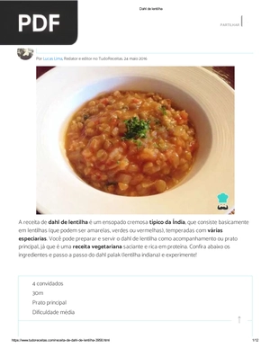 Receita de Dahl de lentilha